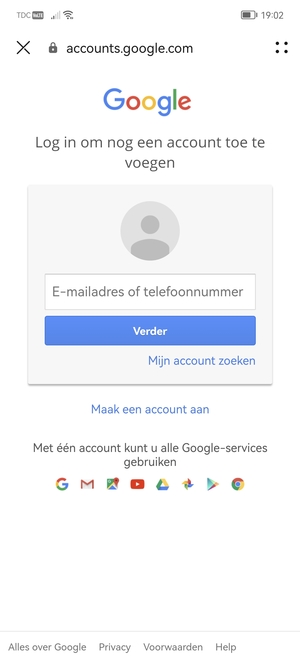 Voer uw Gmail adres in en selecteer Verder