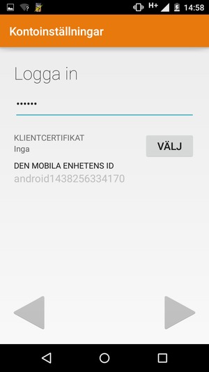 Ange ditt lösenord och välj NÄSTA