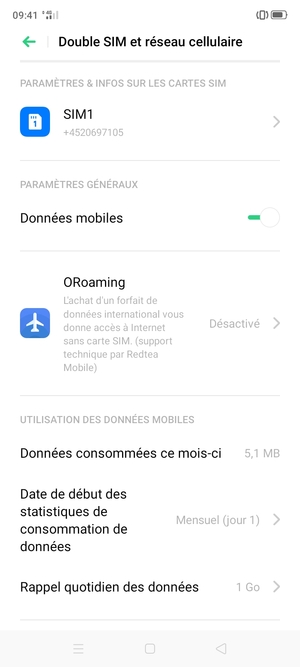 Sélectionnez SIM1 ou SIM2