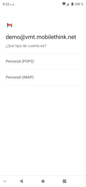 Seleccione Personal (POP3) o Personal (IMAP)