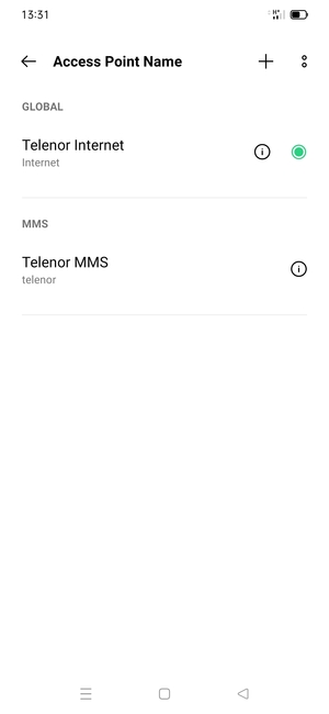 Select the Internet access point