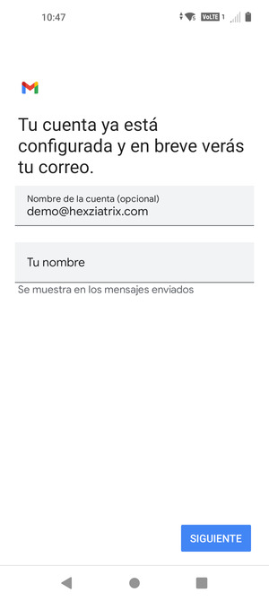 Déle a su cuenta un nombre y escriba su nombre. Seleccione SIGUIENTE