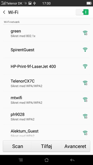 Vælg det trådløse netværk, du ønsker at oprette forbindelse til