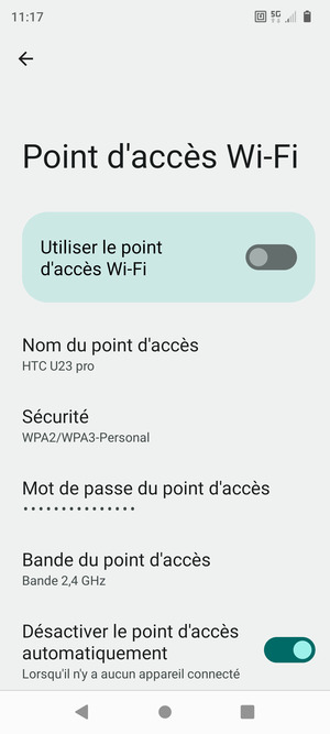 Sélectionnez Mot de passe du point d'accès