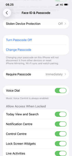 Scroll to and select Change Passcode