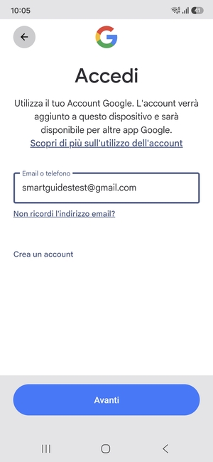 Inserisci il tuo indirizzo Gmail e seleziona Avanti