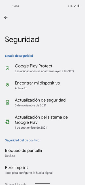 Para activar su bloqueo de pantalla, vaya al menú Seguridad y seleccione Bloqueo de pantalla