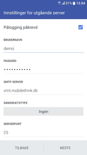 Skriv inn utgående serveradresse