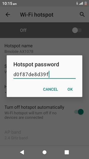 Enter a Wi-Fi hotspot password of at least 8 characters and select OK