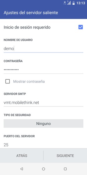 Introduzca la dirección de servidor saliente