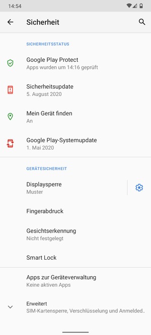 Um die PIN für die SIM-Karte zu wechseln, scrollen Sie und wählen Sie Erweitert