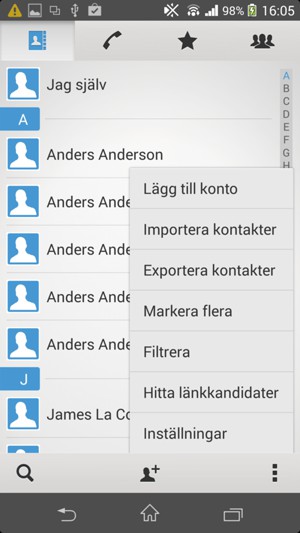 Välj Importera kontakter