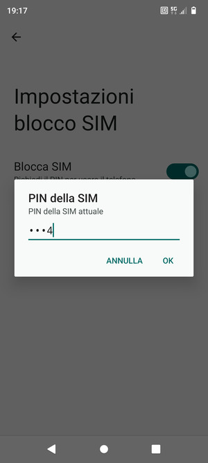 Inserisci PIN della SIM attuale e seleziona OK