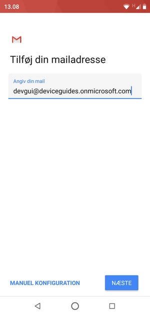 Indtast din e-mailadresse og vælg MANUEL KONFIGURATION