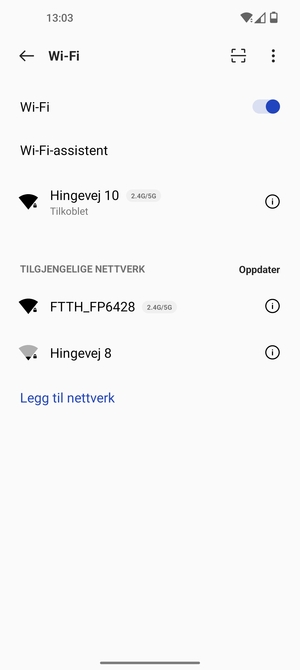Du er nå koblet til Wi-Fi-nettverket