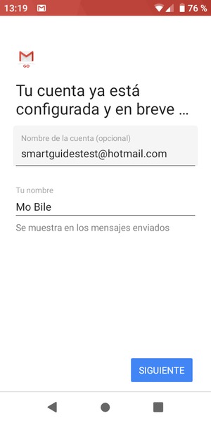 Déle a su cuenta un nombre y escriba su nombre. Seleccione SIGUIENTE