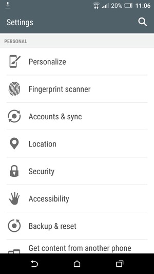 Scroll to and select Security
