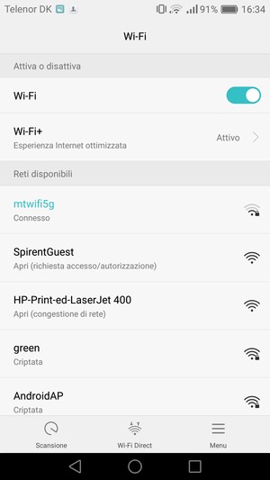 Ora sei connesso alla rete Wi-Fi