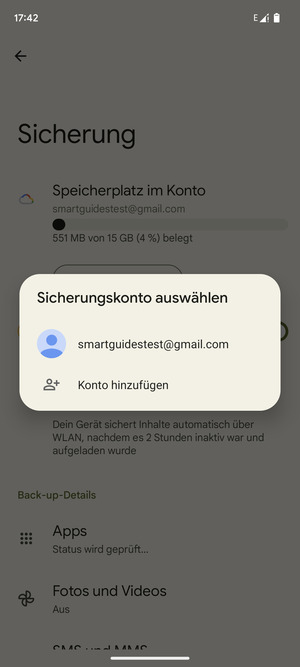 Wählen Sie Ihr Konto für Backup