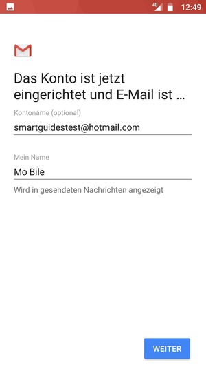 Geben Sie Ihrem Konto einen Namen und geben Sie Ihren Namen ein. Wählen Sie WEITER