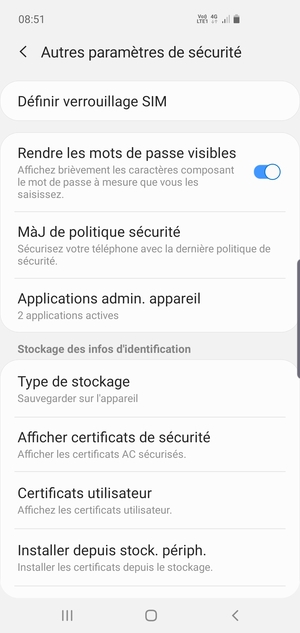 Sélectionnez Définir verrouillage SIM