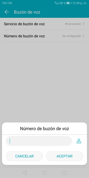 Introduzca el Número de buzón de voz y seleccione ACEPTAR