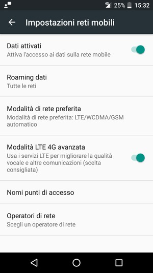 Seleziona Tipo di rete preferito / Modalità di rete preferita