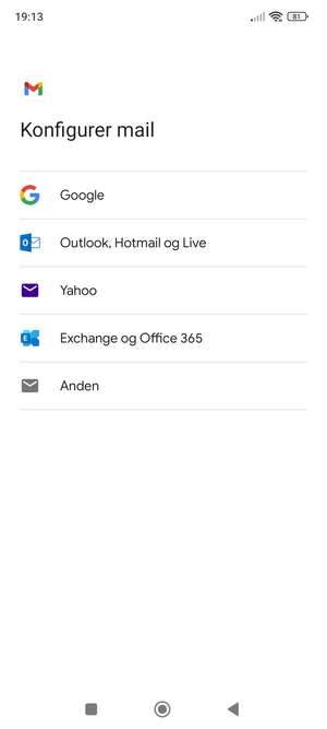 Vælg Outlook, Hotmail og Live