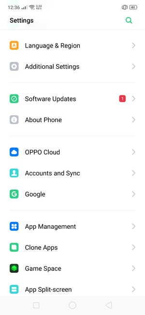 Return to the Settings menu and scroll to and select Accounts & Sync