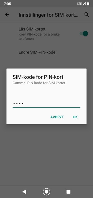 Skriv inn Gammel PIN-kode for SIM-kort og velg OK