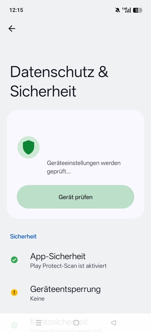 Um Ihre Bildschirmsperre zu aktivieren, gehen Sie zum Datenschutz & Sicherheit Menü und wählen Sie  Geräteentsperung