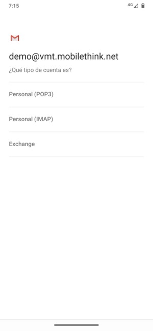 Seleccione Personal (POP3) o Personal (IMAP)