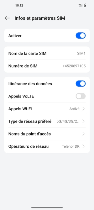 Activer ou désactiver Itinérance des données