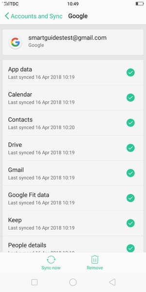 Check all the checkboxes and select Sync now