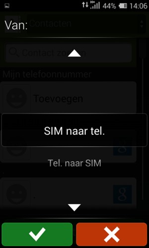 Selecteer SIM naar tel. en OK