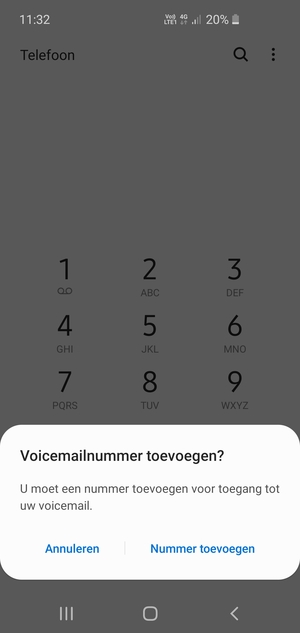 Als uw voicemail niet geïnstalleerd is, selecteert u Nummer toevoegen