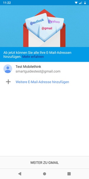 Wählen Sie WEITER ZU GMAIL