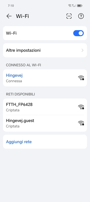 Ora sei connesso alla rete Wi-Fi