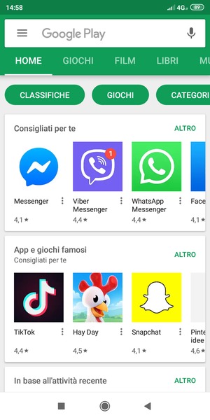 Seleziona la barra di ricerca