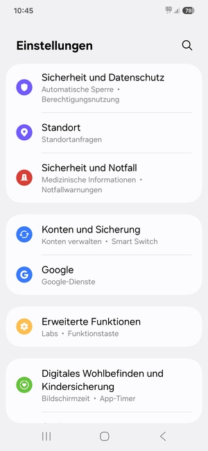 Scrollen Sie und wählen Sie Konten und Sicherung