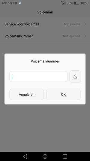 Voer het Voicemailnummer in en selecteer OK