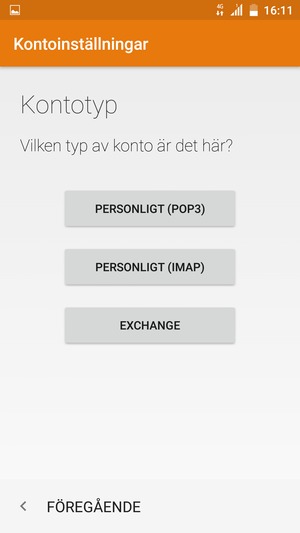 Välj PERSONLIGT (POP3) eller PERSONLIGT (IMAP)