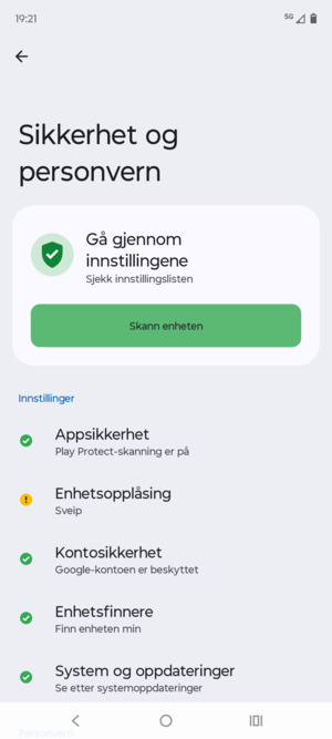 For å aktivere skjermlåsen, gå til Sikkerhet og personvern-menyen og velg Enhetsopplåsning