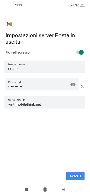 Inserisci l'indirizzo del server di posta in uscita