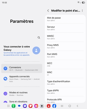 Faites défiler vers le bas et saisissez les informations Internet