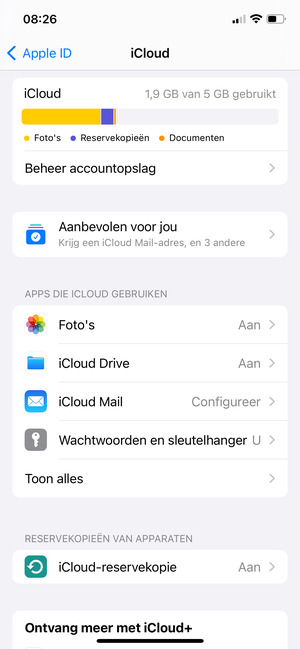 Selecteer iCloud-reservekopie