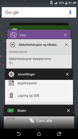 Velg Fjern alle for å lukke alle programmer som kjører