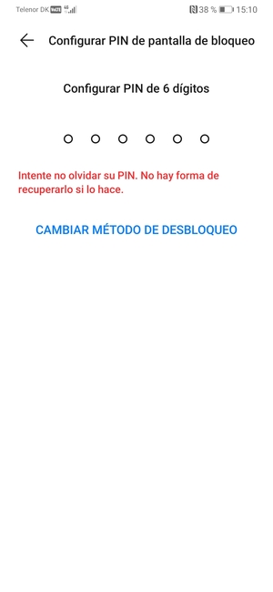 Seleccione CAMBIAR MÉTODO DE DESBLOQUEO