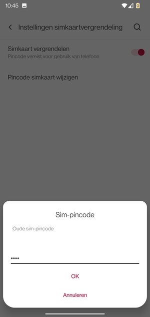 Voer uw Oude sim-pincode in en selecteer OK