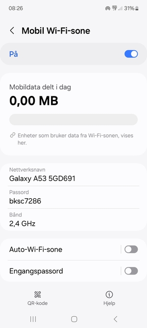 Telefonen din er konfigurert for bruk som et modem